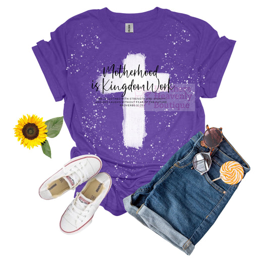 Bleached Cross Bible Verse Graphic T-Shirt - Motherhood is Kingdom Work