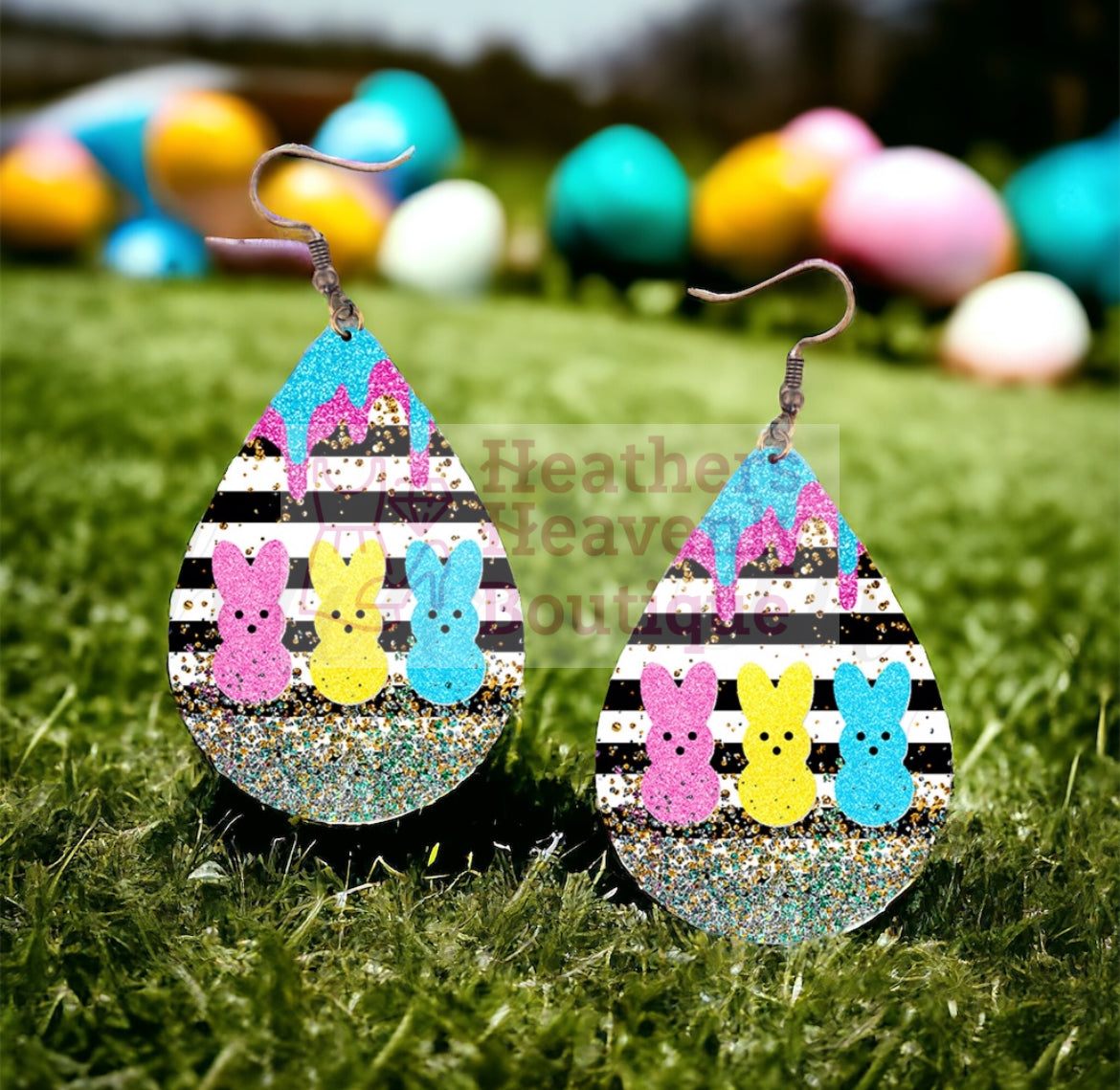 Easter Bunny Peep Earrings Wooden Handmade Sublimation