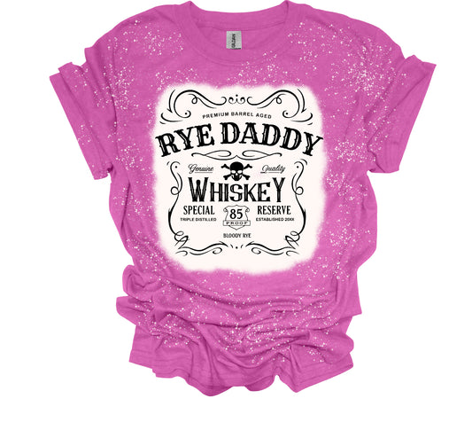 Rye Daddy Moonshine Front And Back Pink Bleached Graphic Shirt - Heather’s Heavenly Boutique 