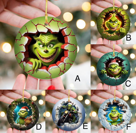 Handmade Sublimation Grinch Christmas Ornaments - Heather's Heavenly Boutique