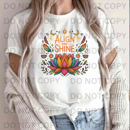 Align and Shine T-Shirt – Spiritual Lotus Flower Boho Yoga Graphic Tee - Heather's Heavenly Boutique