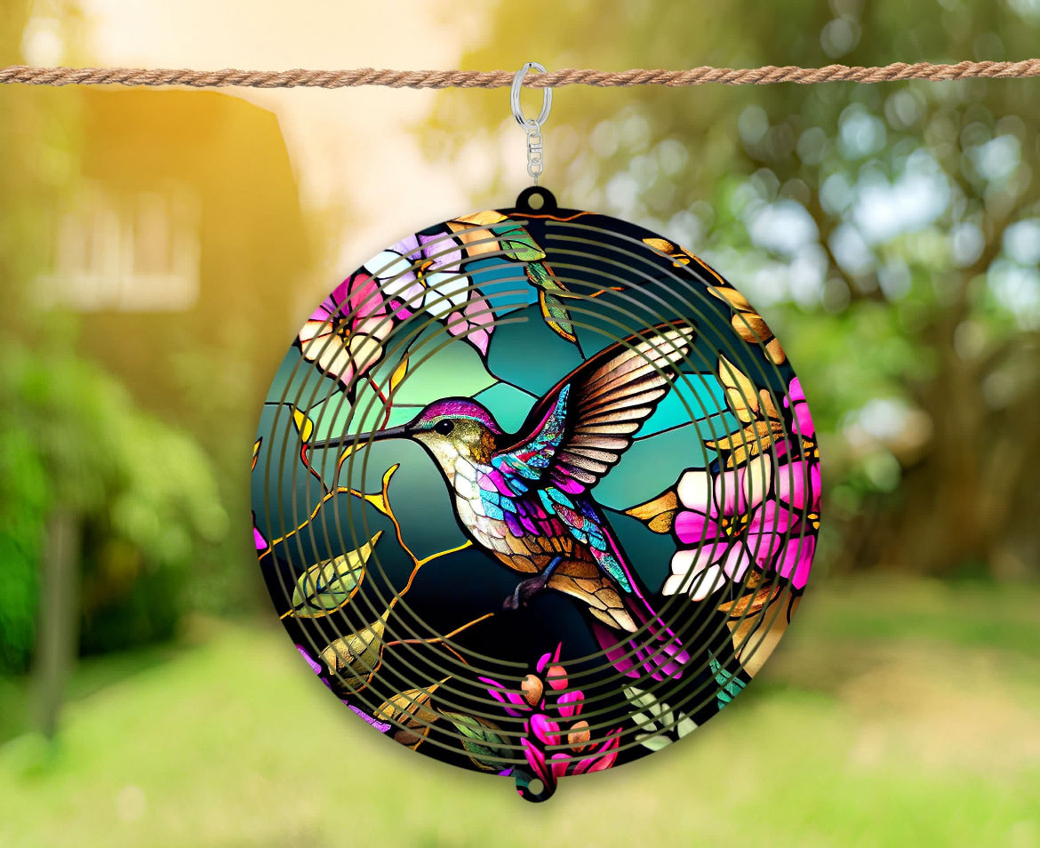 Hummingbird Floral Handmade Hanging Wind Spinner 8x8 - Heather's Heavenly Boutique