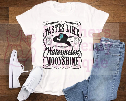 Tastes Like Watermelon Moonshine Bleached or White T-Shirt - Heather's Heavenly Boutique