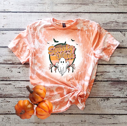 Spooky Vibes Halloween Acid Wash Bleached Tee