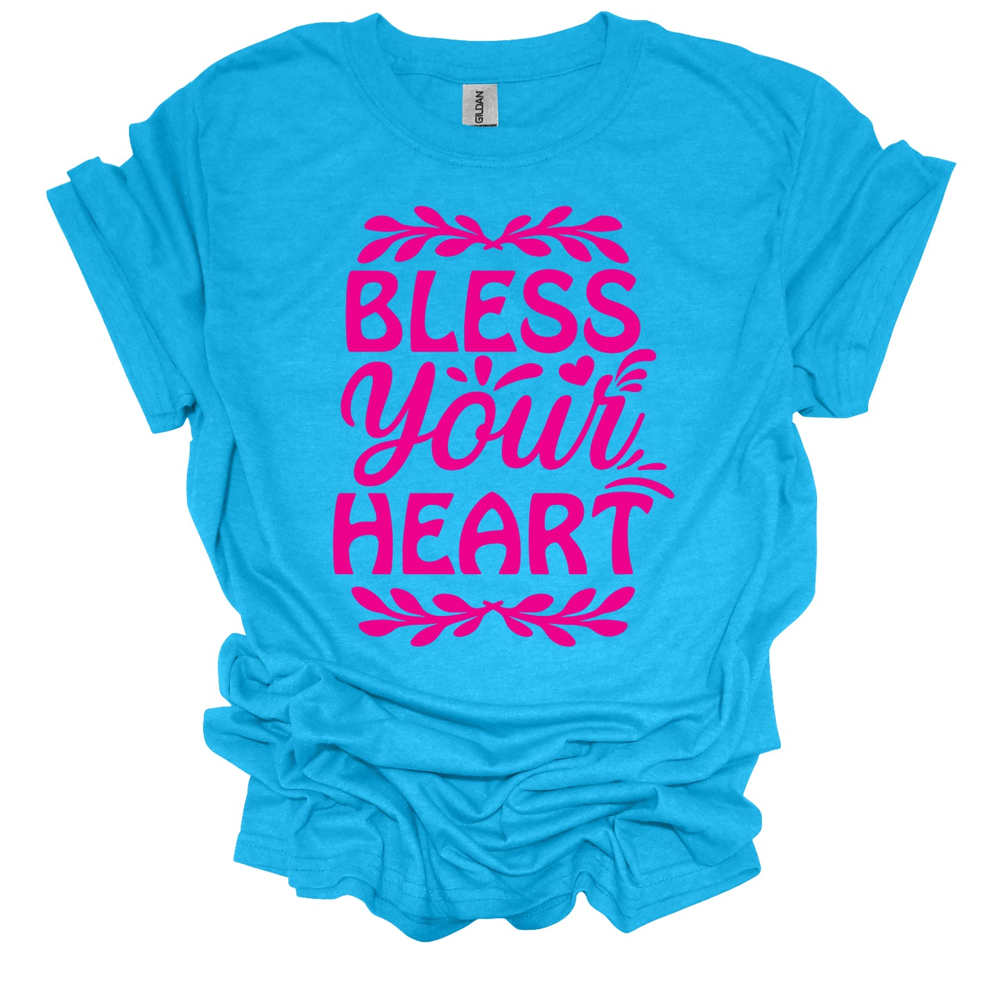 Bless your Heart Blue and Pink Printed Graphic T-Shirt