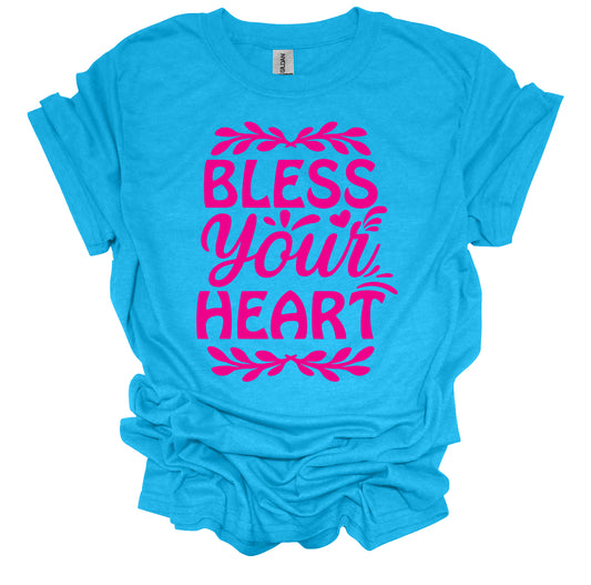Bless your Heart Blue and Pink Printed Graphic T-Shirt