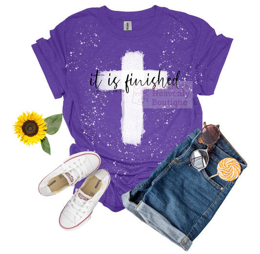 Bleached Cross Bible Verse Graphic T-Shirt - It Is Finished