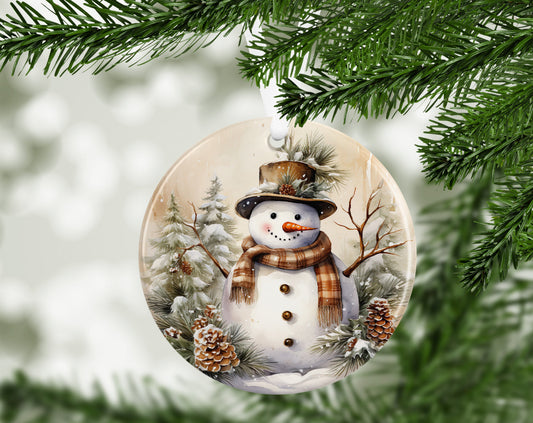 Handmade Christmas Wooden Ornament - Snowman in the Forest