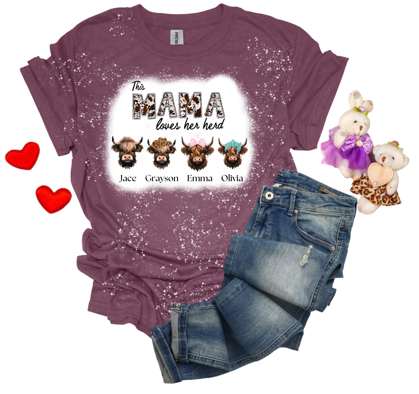 Mama Loves Her Herd Bleached Custom T-Shirt