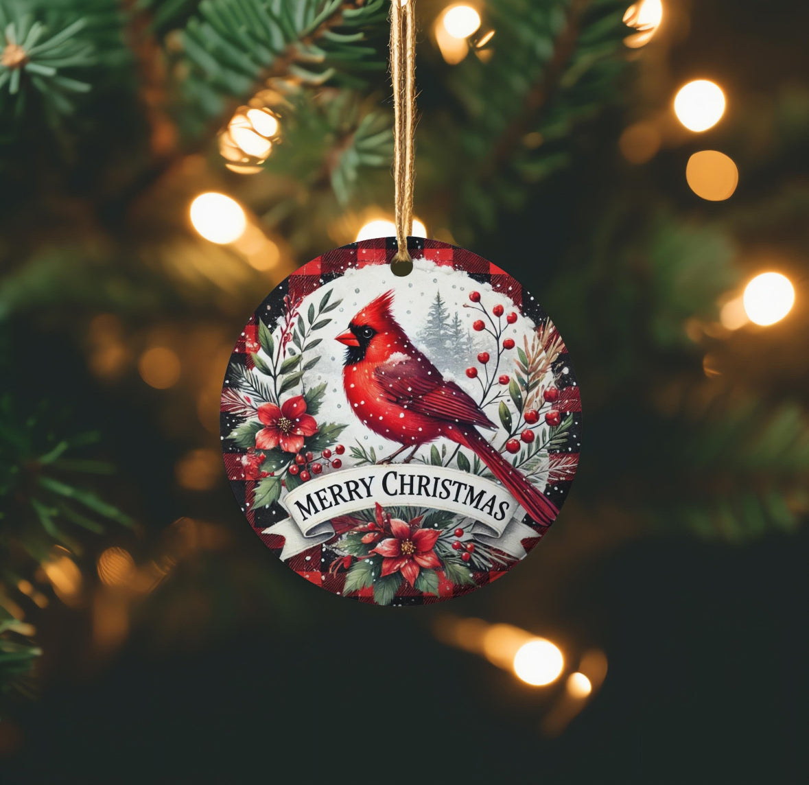 Handmade Christmas Ornament - Cardinal Red Bird Merry Christmas