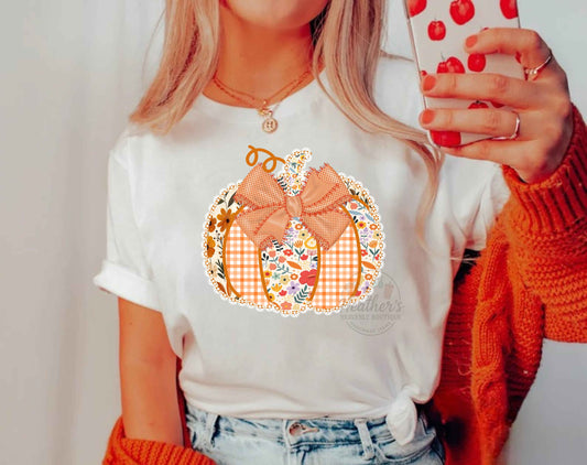 Cute Pumpkin Fall Lace Floral T-Shirt