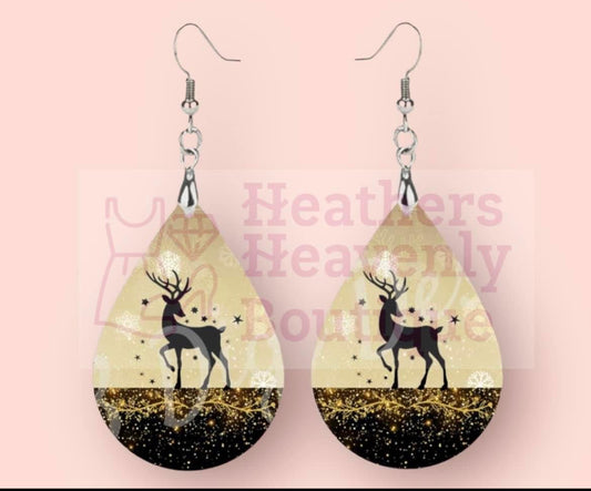 Reindeer Gold and Black Sublimation Earrings - Heather's Heavenly Boutique