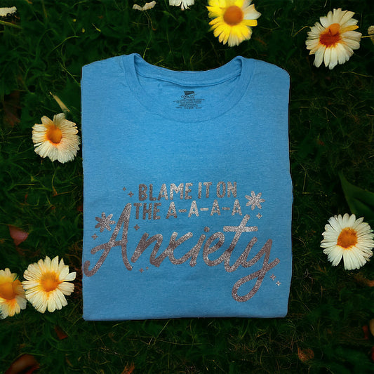 Blame It On The Anxiety One of a Kind Shiny Silver Glitter T-Shirt - Heather's Heavenly Boutique