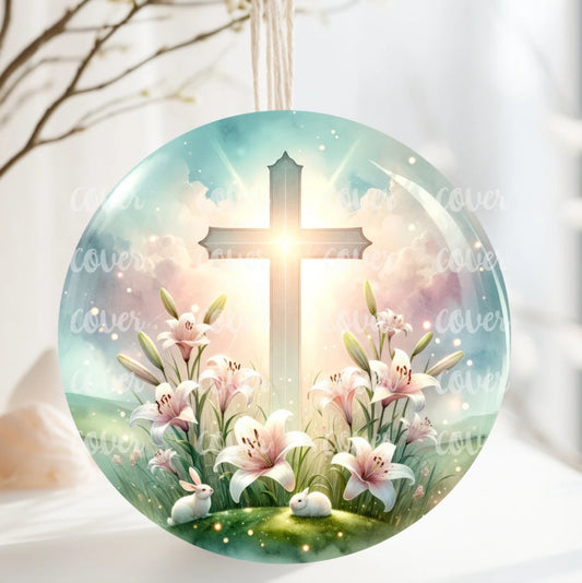 Cross In A Field Of Flowers Easter Ornament