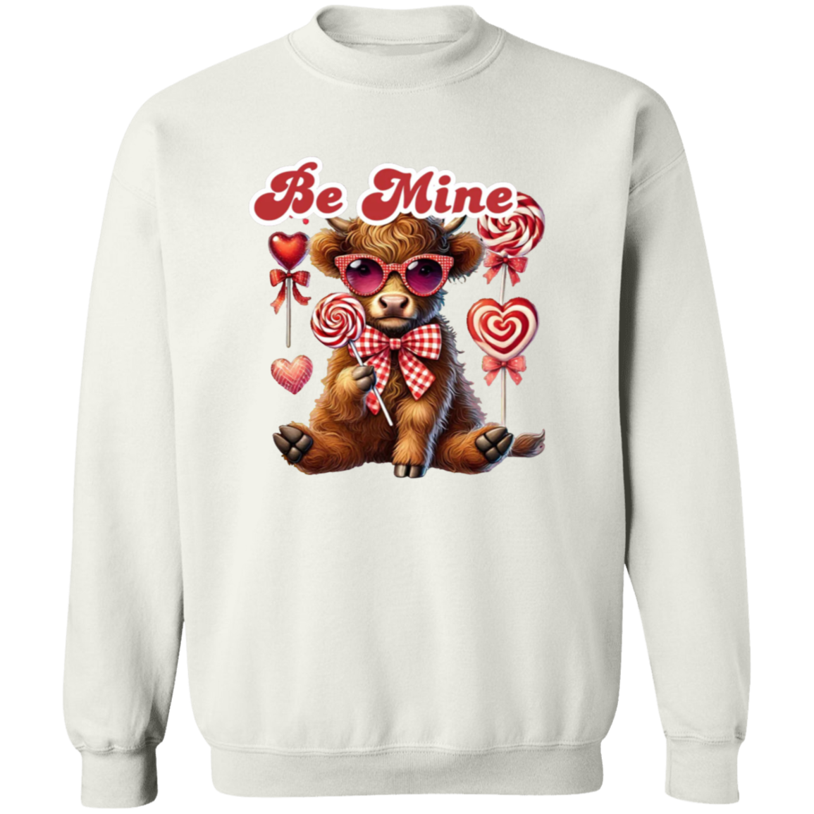 Cute Highland Cow Be Mine Valentine Lollipop Sweatshirt