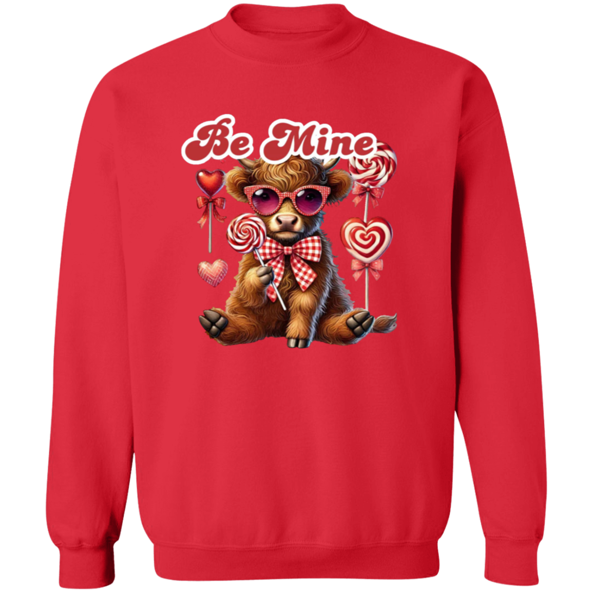 Cute Highland Cow Be Mine Valentine Lollipop Sweatshirt