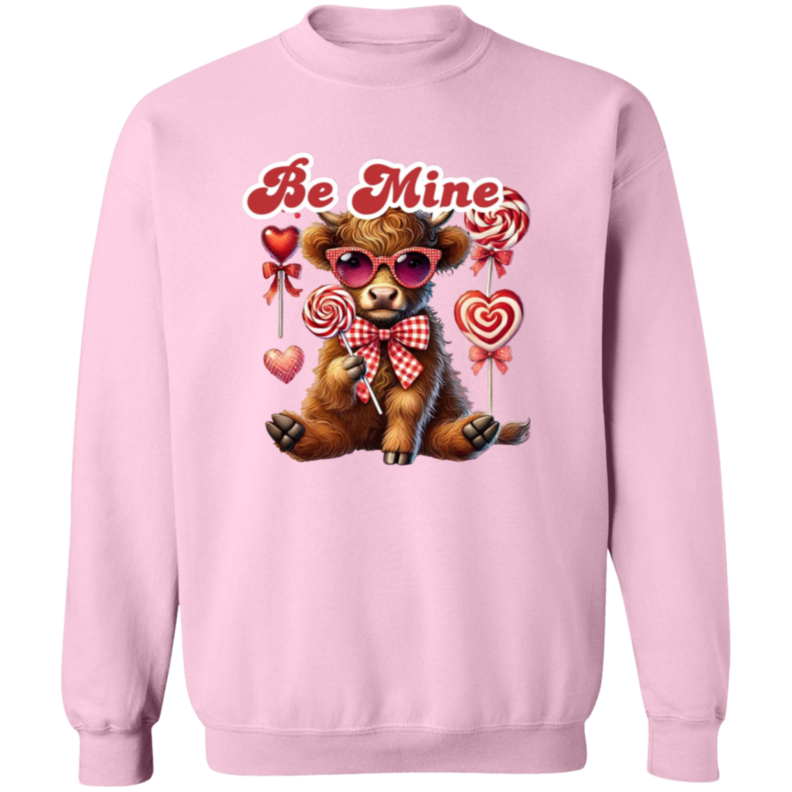 Cute Highland Cow Be Mine Valentine Lollipop Sweatshirt