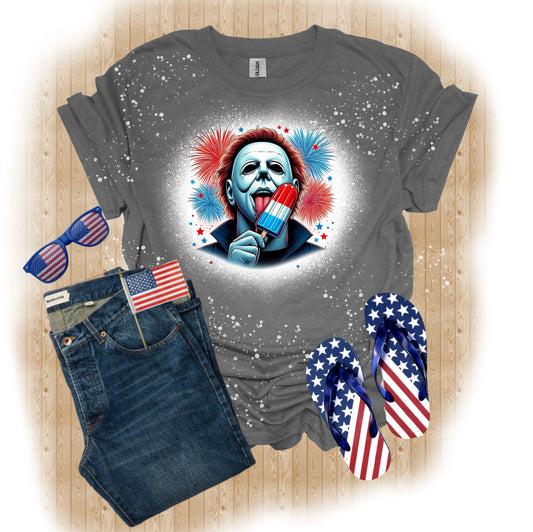 Micheal Myers Halloween Independence Day Bleached Tee