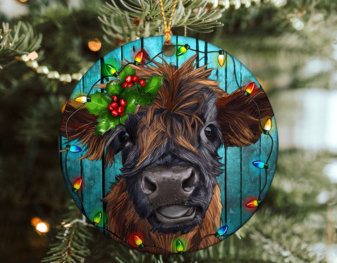 Handmade Christmas Ornament - Brown Highland Cow