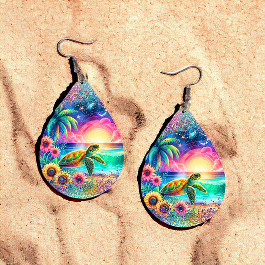 Colorful Sea Turtle Teardrop Earrings