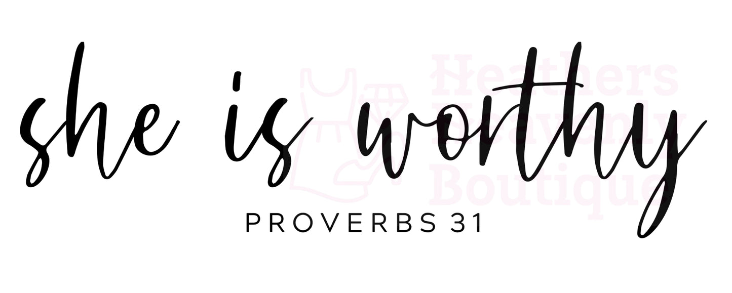 Bleached Cross Bible Verse Graphic T-Shirt - She Is Worthy