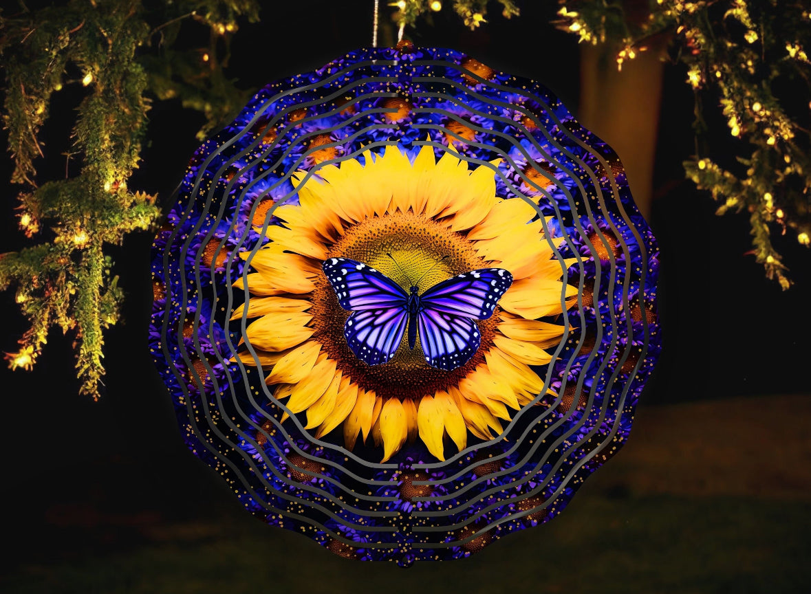 Purple Butterfly Sunflower Wind Spinner 8x8