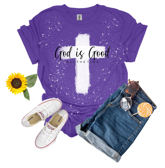Bleached Cross Bible Verse Graphic T-Shirt - God is Good