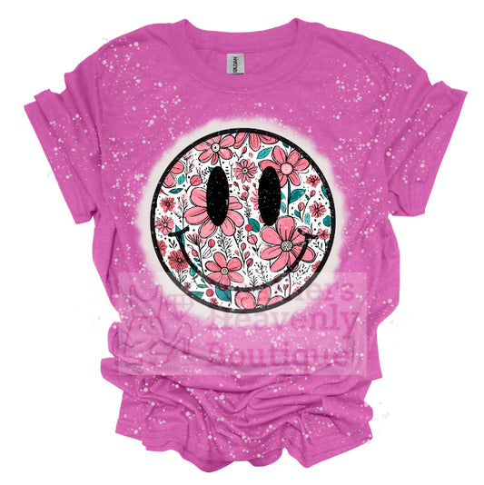 Smiley Face Pink Floral Graphic T-Shirt