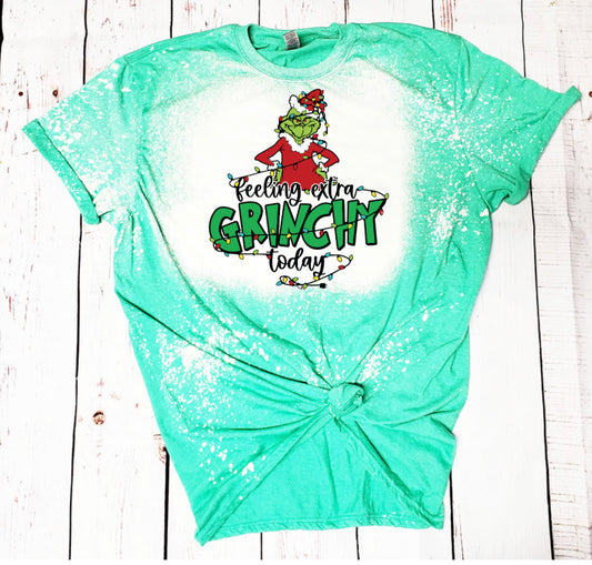 Handmade Sublimation Bleached Grinchy T-Shirt - Heather's Heavenly Boutique
