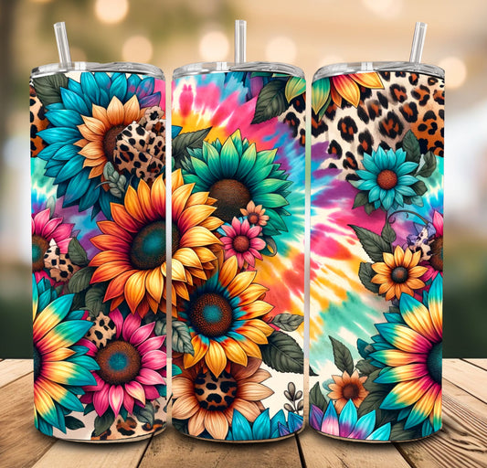 Colorful Sunflower and Leopard Tumbler 20oz.