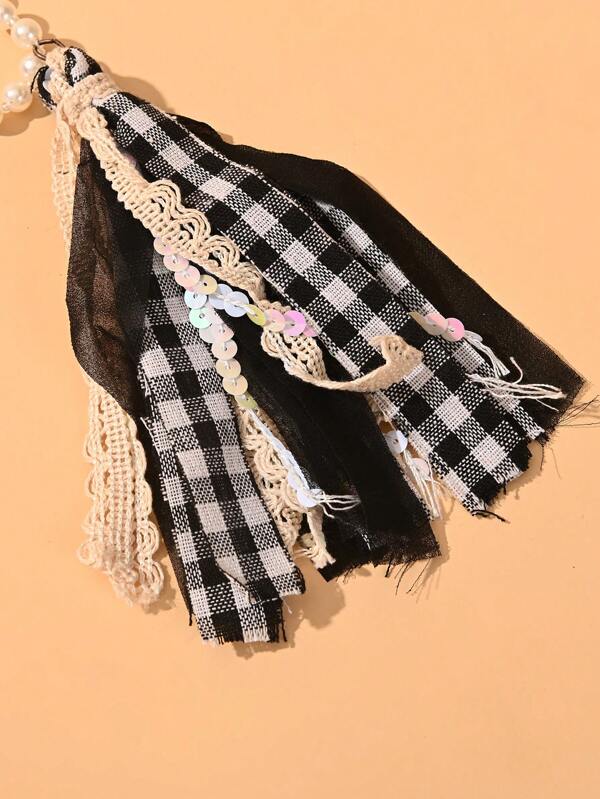 Black Plaid Pearl Fabric Necklace - Heather's Heavenly Boutique