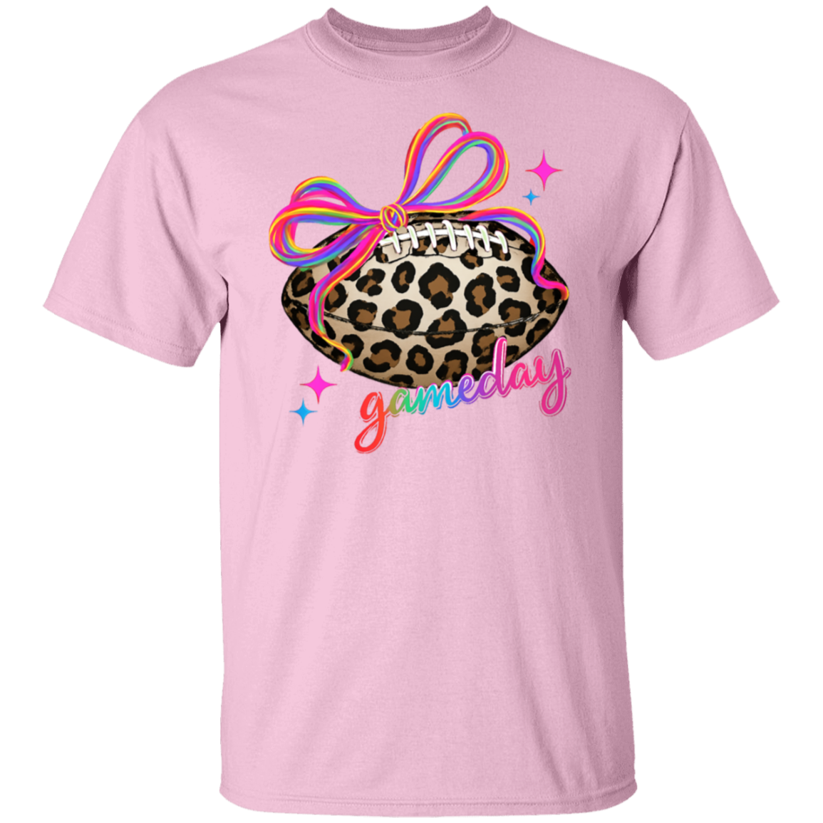 Pink Leopard Bow Gameday Football T-Shirt