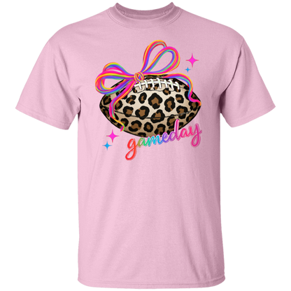 Pink Leopard Bow Gameday Football T-Shirt