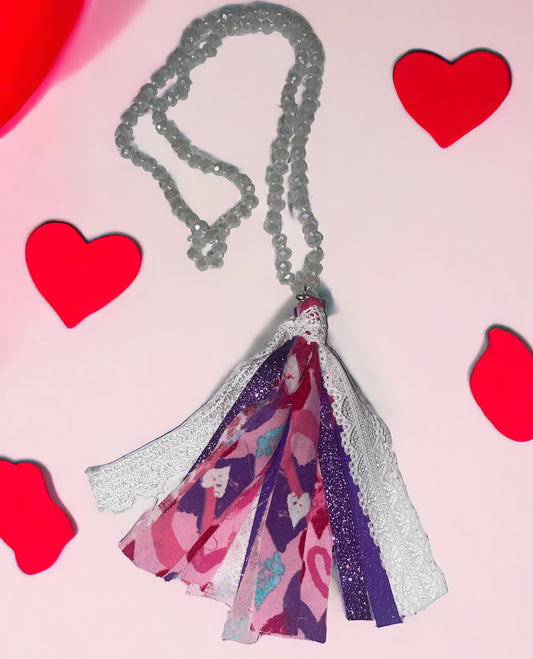 Heart Valentine Fabric Tassel Handmade Necklace - Heather's Heavenly Boutique
