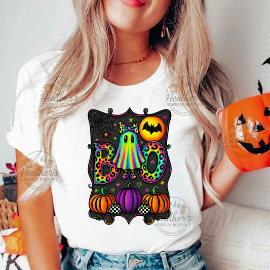 Neon Leopard Ghost Boo Halloween T-Shirt