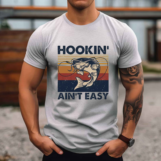 Hookin Ain't Easy Men's Gray Fishing T-Shirt