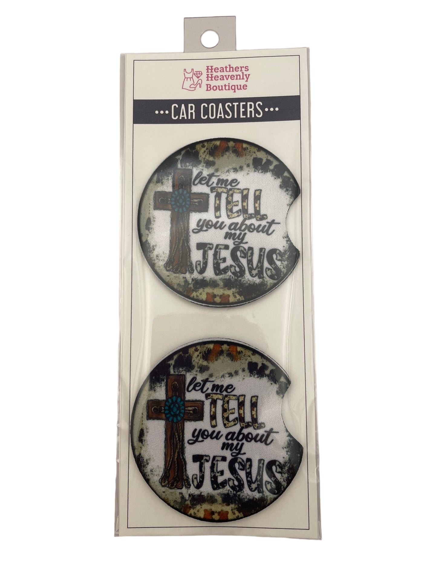 Handmade Sublimated Tell Me About Jesus Car Coaster - Heather's Heavenly Boutique