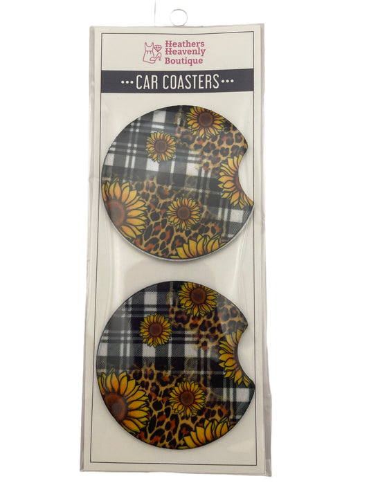 Handmade Sublimated Black Plaid Car Coaster - Heather's Heavenly Boutique