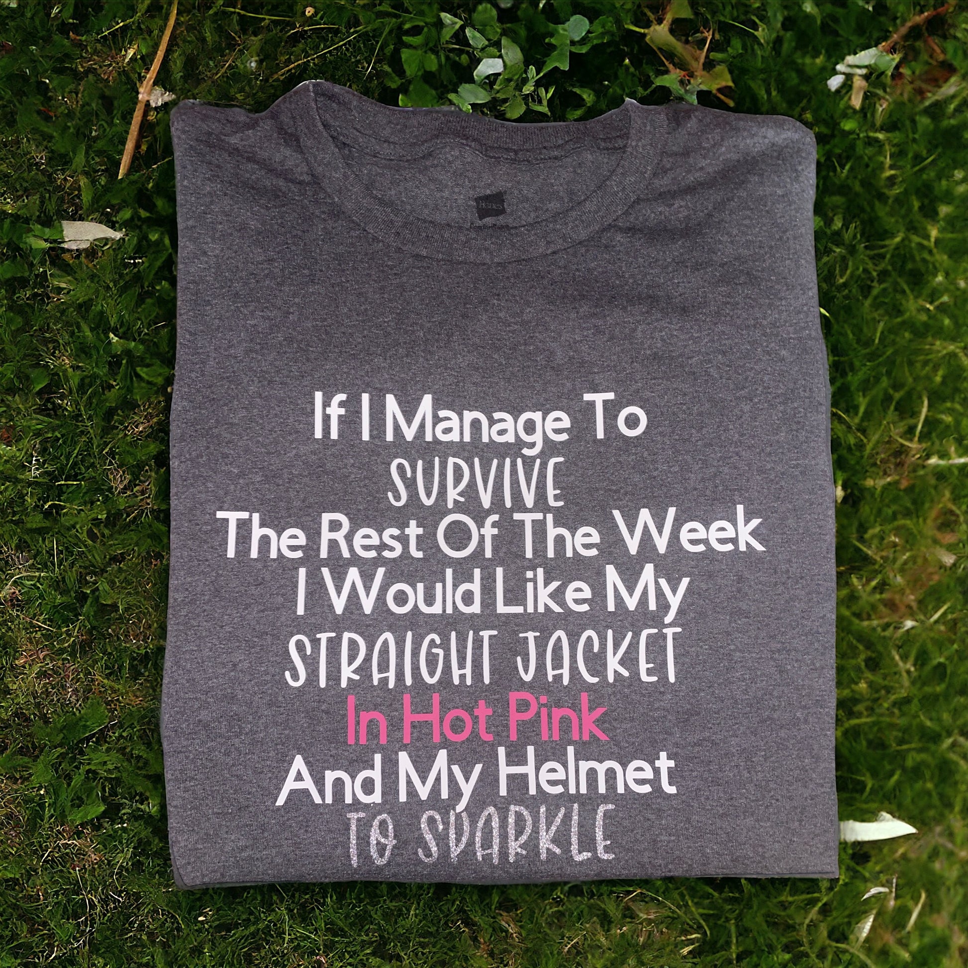 Straight Jacket and Helmet Survival Handmade One of a Kind T-Shirt - Heather's Heavenly Boutique