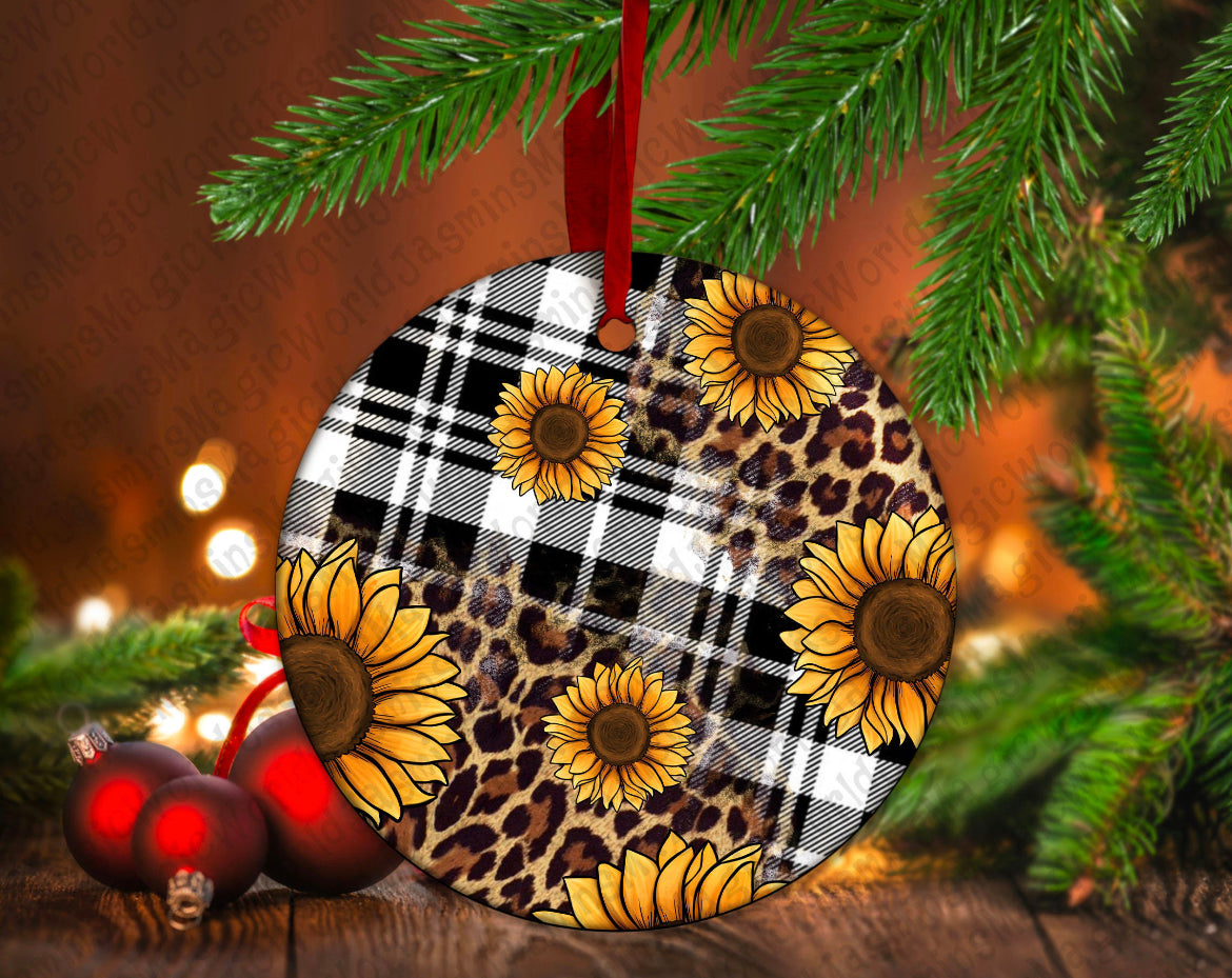 Western Leopard And Sunflowers Christmas Ornament - Heather's Heavenly Boutique