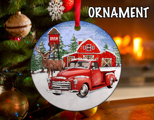 Christmas Farm Reindeer and Truck Ornament - Heather's Heavenly Boutique