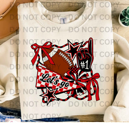 Cheer sports-themed design featuring a football, star, and checkered pattern 