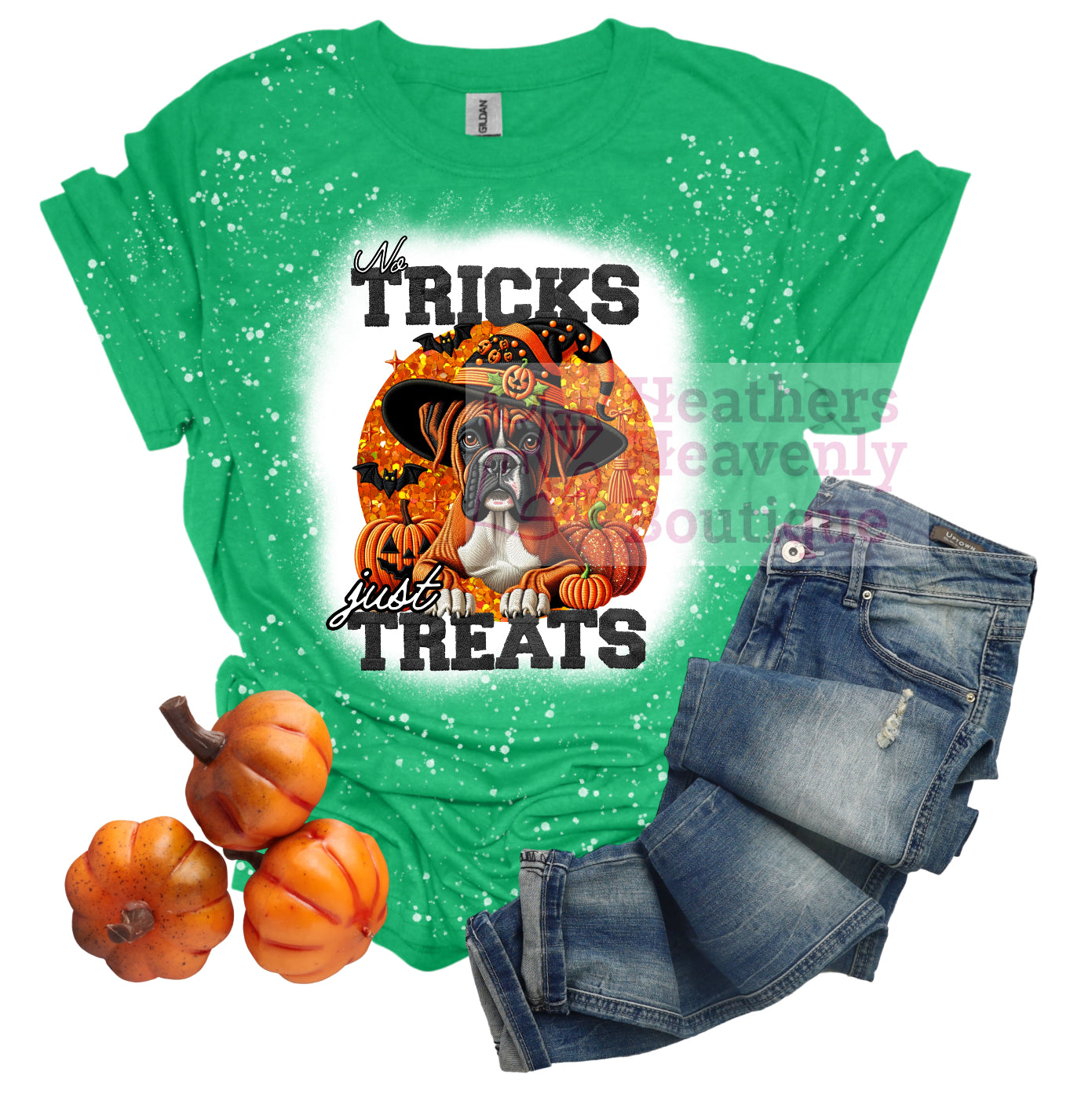 No Tricks Just Treats Halloween Boxer Graphic Bleached T-Shirt