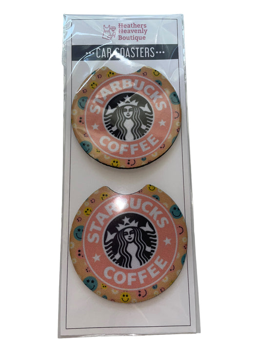 Handmade Sublimated Smiley Starbucks Car Coaster - Heather's Heavenly Boutique