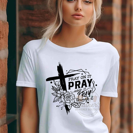 Pray On It Floral Cross White T-shirt