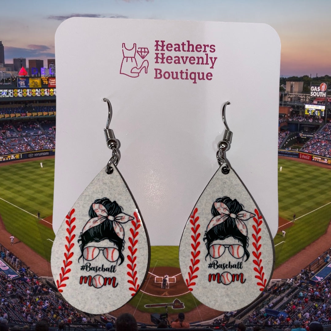 Handmade Sublimation Baseball Mom Teardrop Earrings - Heather's Heavenly Boutique