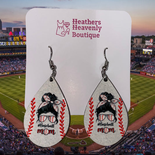 Handmade Sublimation Baseball Mom Teardrop Earrings - Heather's Heavenly Boutique