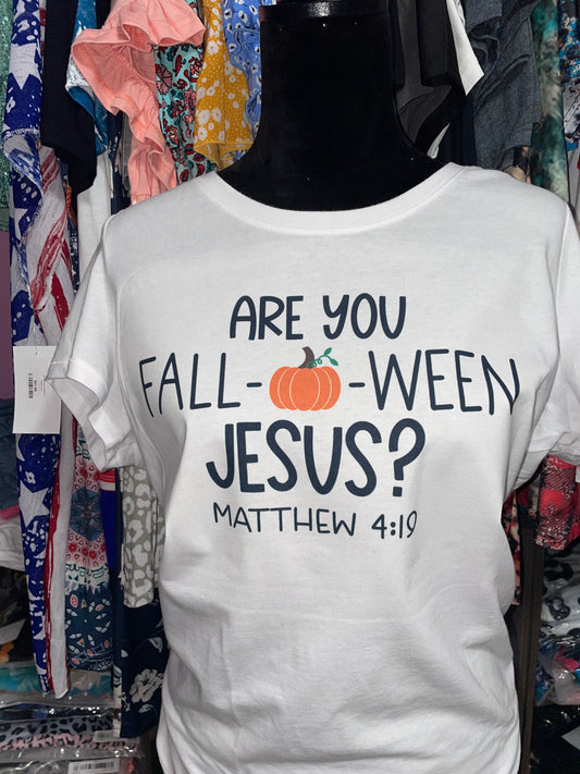 Fall-o-ween Jesus White Graphic Women’s T-shirt (Size Up) - Heather's Heavenly Boutique