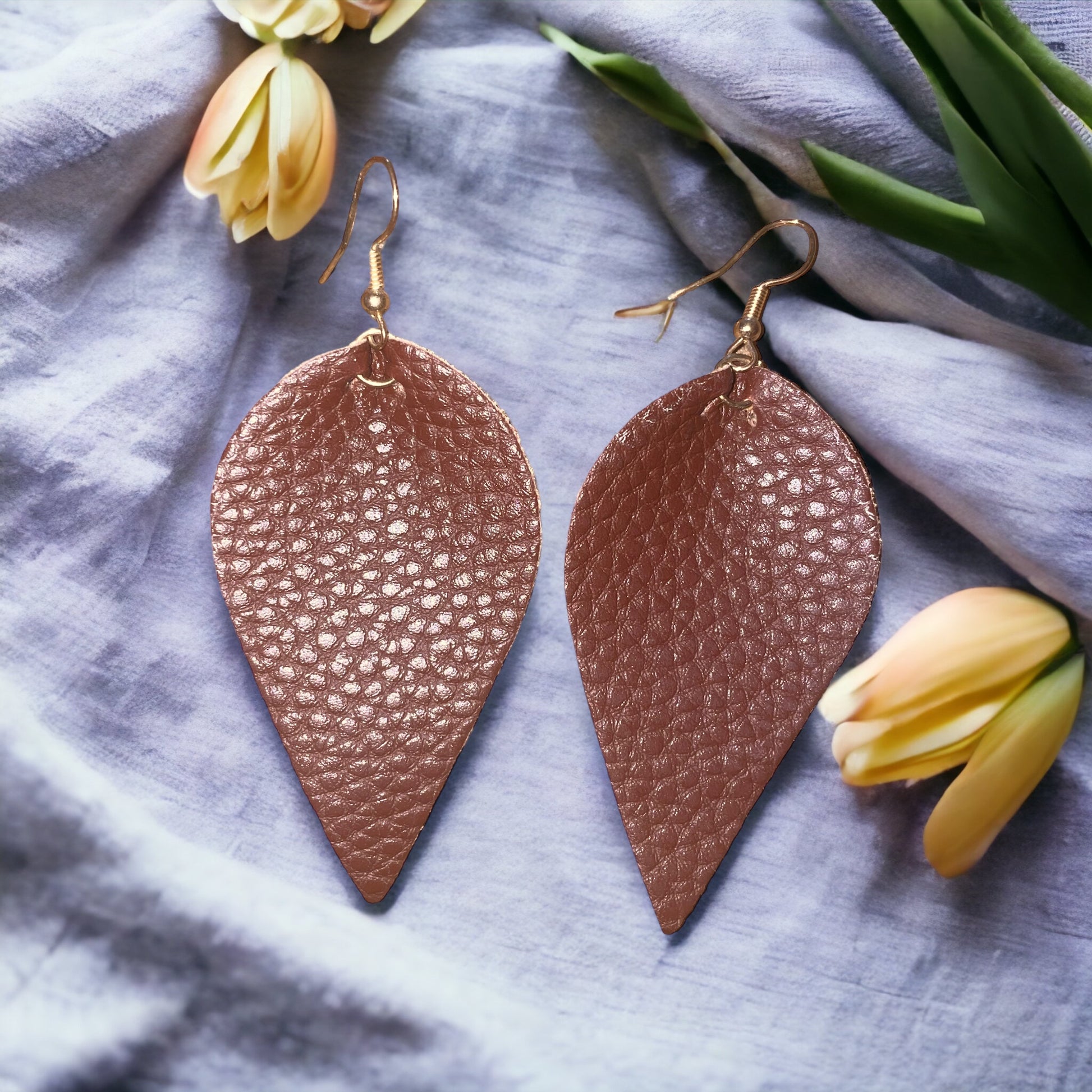 Brown Faux Leather Leaf Earrings - Heather's Heavenly Boutique