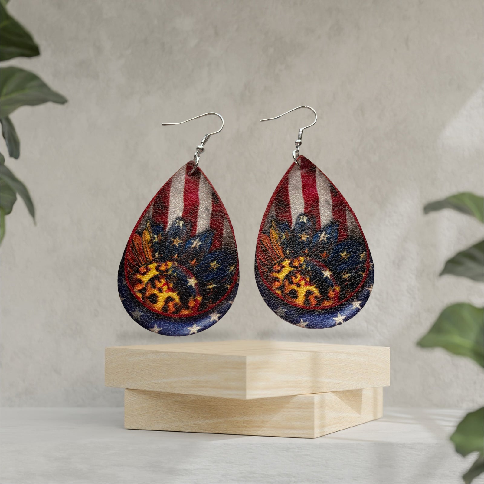 American Patriotic Sunflower Teardrop Earrings - Heather's Heavenly Boutique